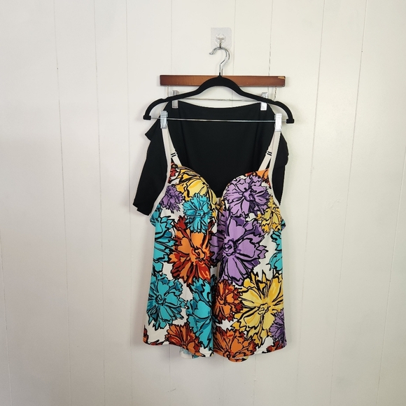 Lane Bryant Floral Underwire Tankini Swim Top Bottoms Swimsuit White 42B 2X - Picture 1 of 9